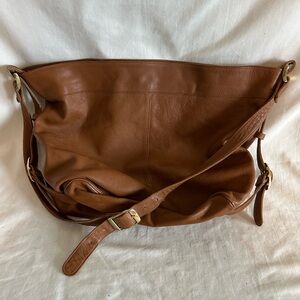Women’s Slouchy Brown Leather Hobo Bag Single Shoulder Strap Gold Hardware